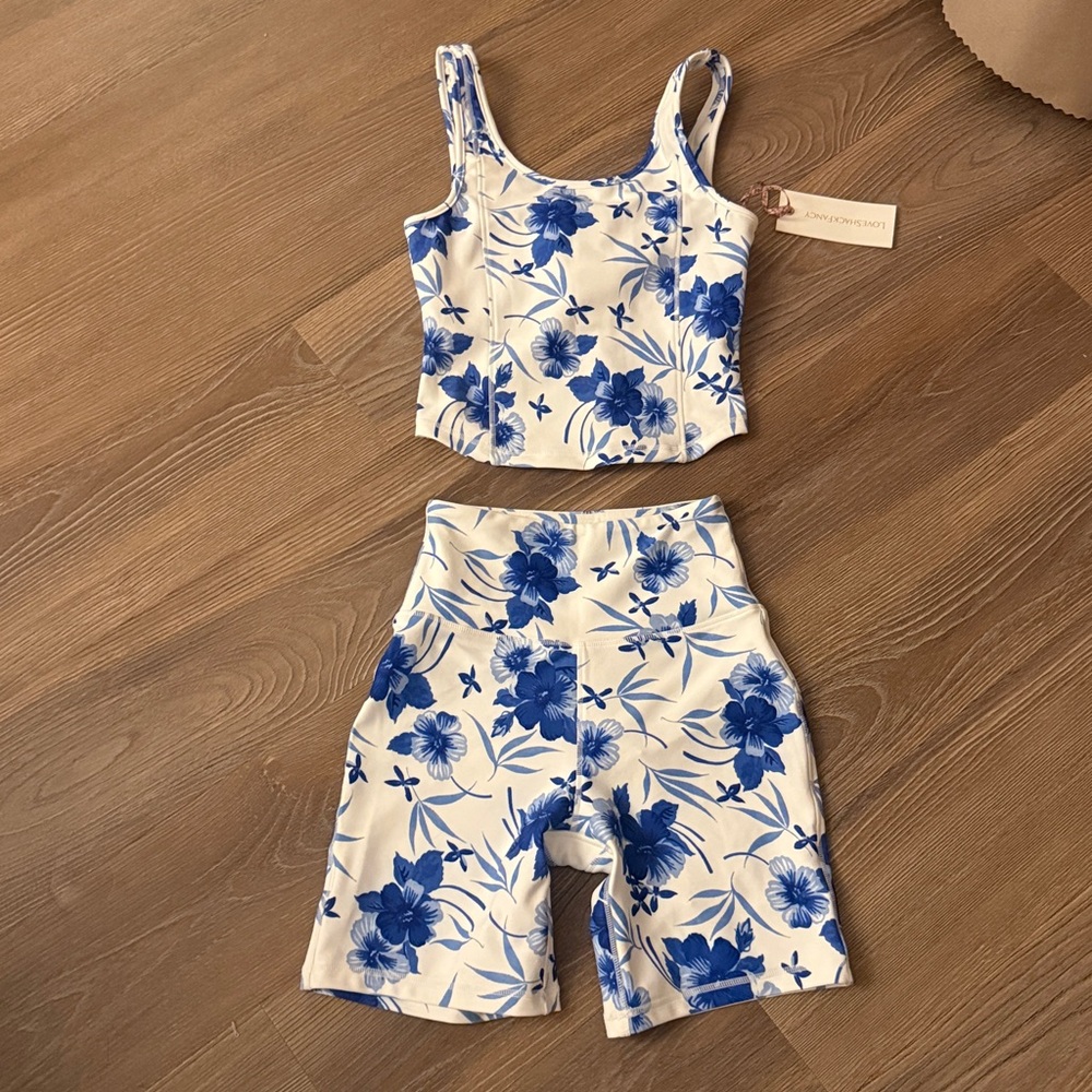 NWT loveshackfancy athletics indigrina tank and shorts set
